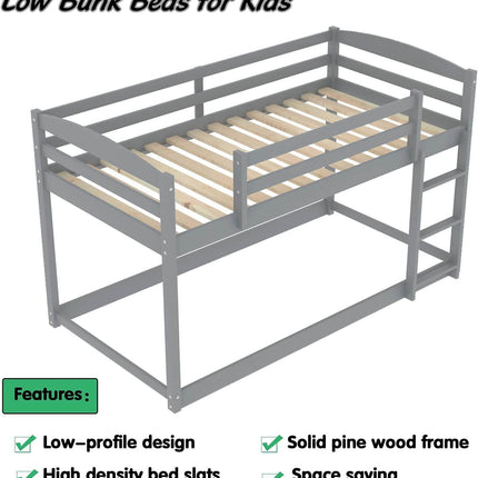 Twin Over Twin Floor Bunk Bed with Ladder