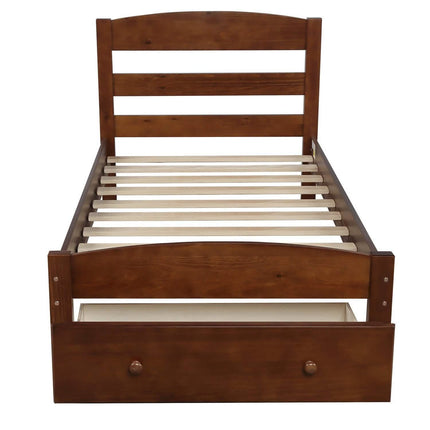 Twin Platform Bed Frame with Storage Drawer Headboard