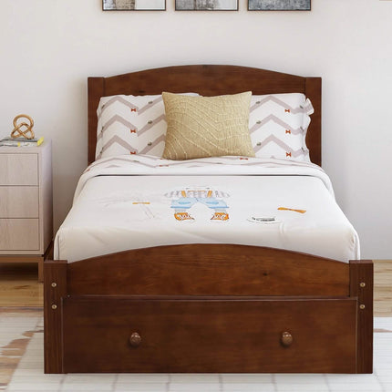 Twin Platform Bed Frame with Storage Drawer Headboard