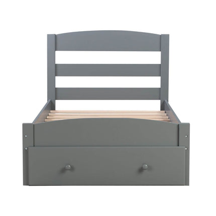 Twin Platform Bed Frame with Storage Drawer Headboard