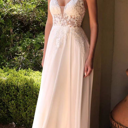 Cinderella Divine TY11 A-Line Chiffon Gown Beaded Embellished Floral Bodice Applique