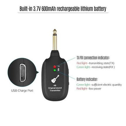 UHF Guitar Wireless System Transmitter Receiver
