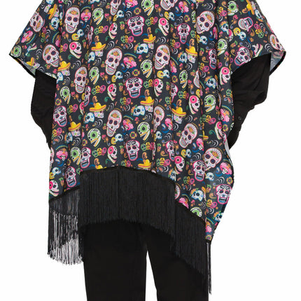 Day Of The Dead Costume Serape Poncho Adult Standard