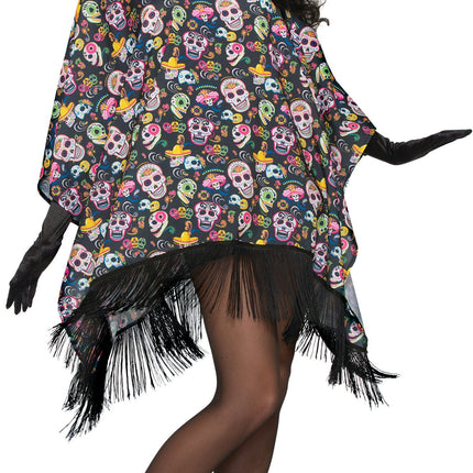 Day Of The Dead Costume Serape Poncho Adult Standard