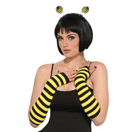 Adult Bee Wear Fingerless Gloves Bumblebee Accessory Black and Yellow