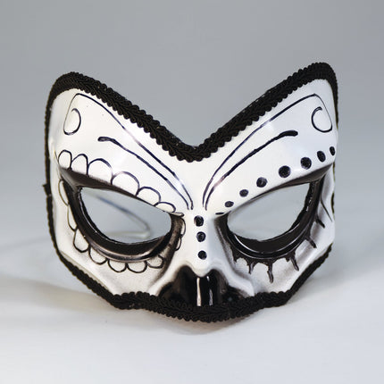 Black and White Day of the Dead Tuxedo 1/2 Skull Eye Mask