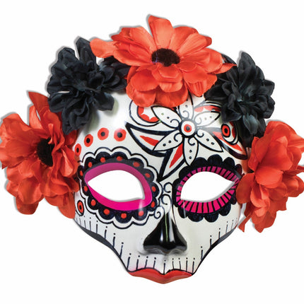 Day Of Dead Skull Red and Black Flower Face Eye Mask