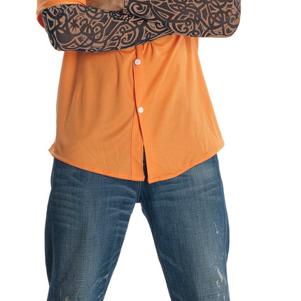 Orange Prisoner Shirt With Tattoo Sleeves Men's Costume Standard