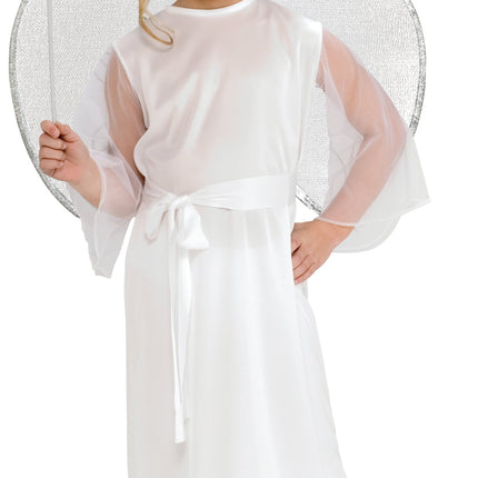 Angel Girls Costume White  Polyester Dress Halo and Waist Sash