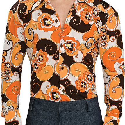 Men's Orange 70's Groovy Long Sleeve Shirt Standard
