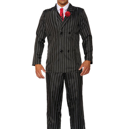 Gangster Men Black Striped Costume