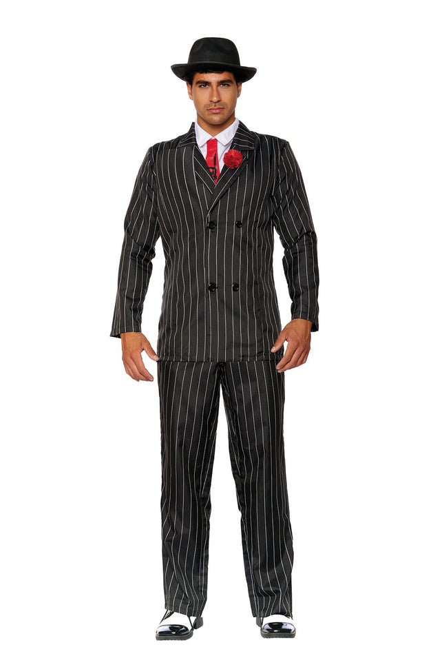 Gangster Men Black Striped Costume