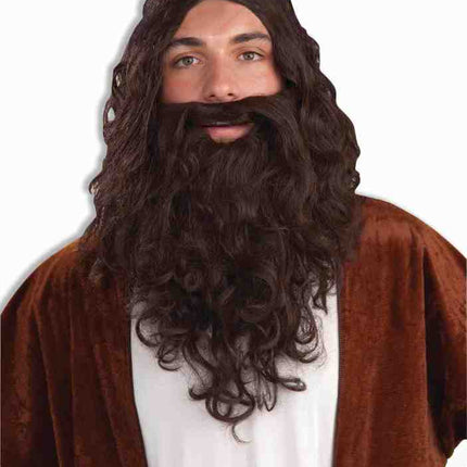 Long Brown Biblical Wig and Beard Jesus Set