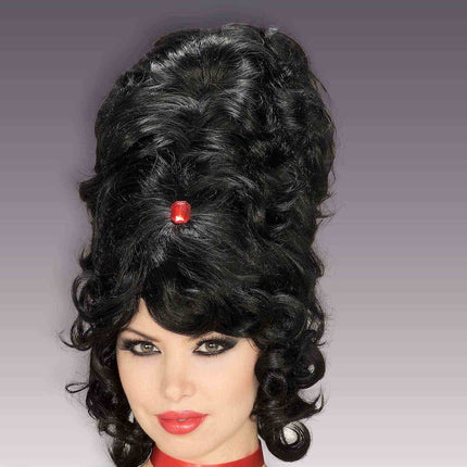 Tall Black Beehive Gogo Women's Wig With Red Jewel