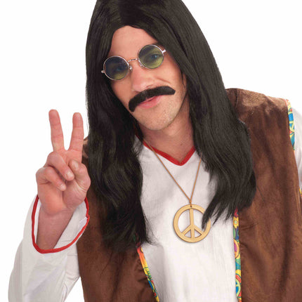 Hippie Dude Long Black Wig 70's 80's
