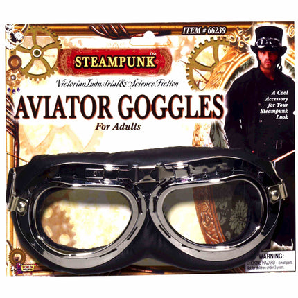 Black and Silver Steampunk Aviator Googles Eyewear