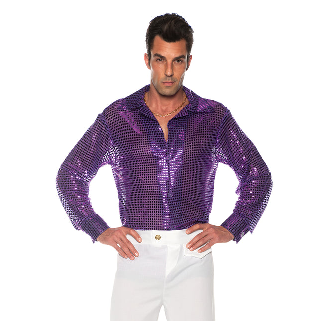 Purple Sequin Men Disco Shirt