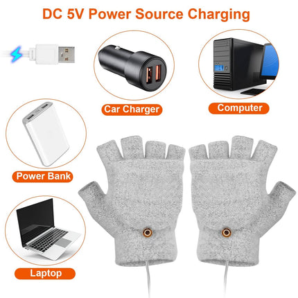 USB Wool Heated Half Fingerless Gloves