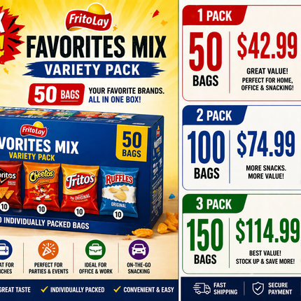 Frito-Lay Favorites Mix Variety Pack (50 Bags) – Lay’s, Doritos, Cheetos & More Snack Box