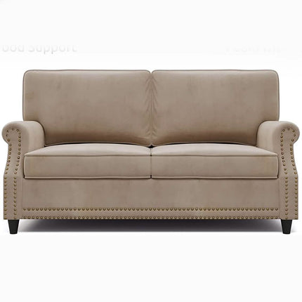Velvet Roll Up Arm Chair Loveseat with Nail Head