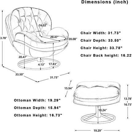 Velvet Swivel Accent Chair with Ottoman Set