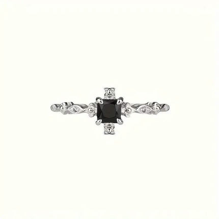 Vintage-Inspired Black Square Cubic Zirconia Ring