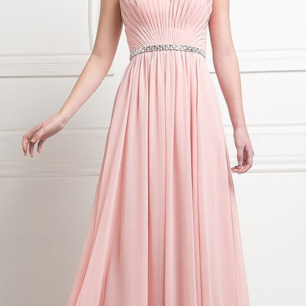 Cinderella Divine W0014 Long Gown Sleeveless Pleated Rhinestone Waist