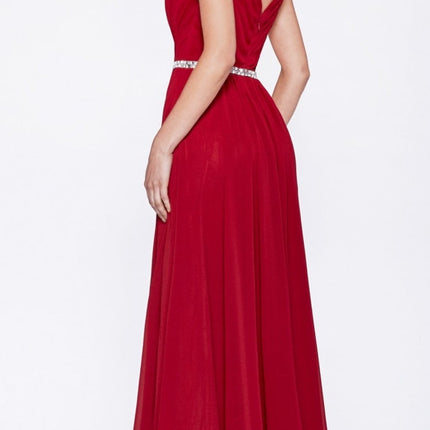 Cinderella Divine W0014 Long Gown Sleeveless Pleated Rhinestone Waist