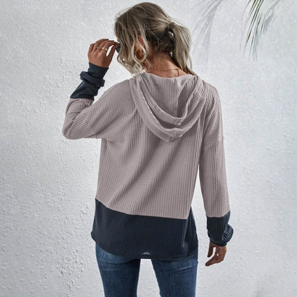 Waffle Two Tone Drawstring Hoodie