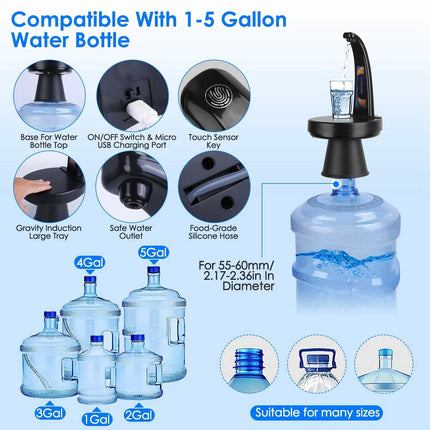 Water Bottle Dispenser USB Rechargeable Mini Water Jug for 1-5 Gallon Water Jugs