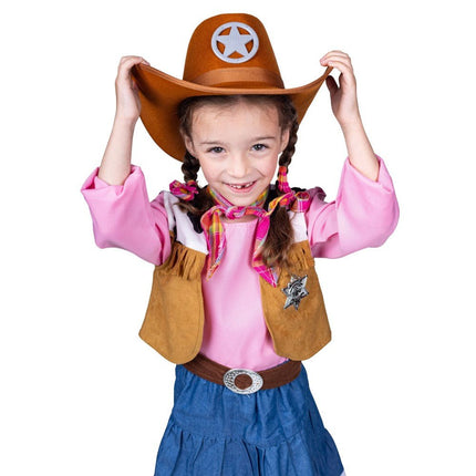 Kids Western Cowgirl Costume with Vest, Skirt and Cowboy Accessories
