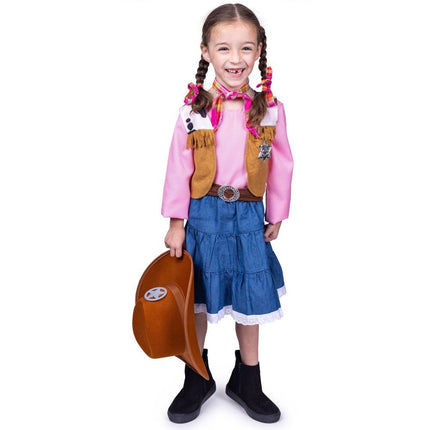 Kids Western Cowgirl Costume with Vest, Skirt and Cowboy Accessories