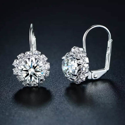 White Gold Huggie Earrings with Swarovski Crystal By Barzel
