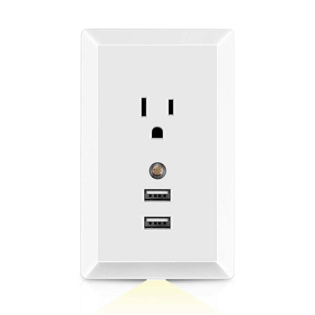 White Light Sensor Dual USB Wall Outlet
