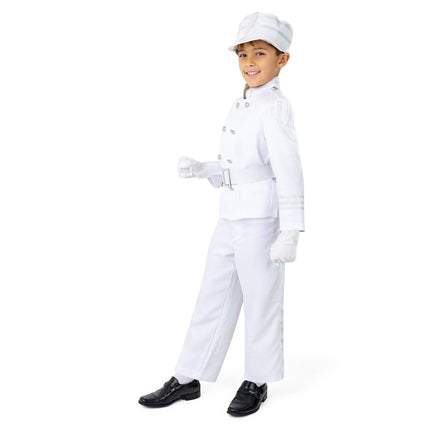 Kids Marching Band Costume – White Uniform with Jacket, Pants, Belt & Hat