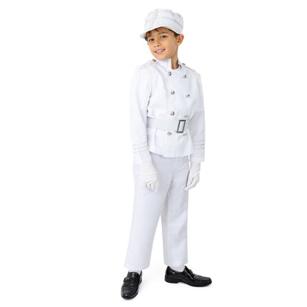 Kids Marching Band Costume – White Uniform with Jacket, Pants, Belt & Hat