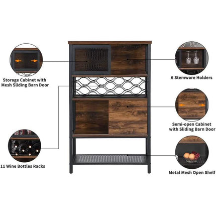 Wine Bar Cabinet for Liquor and Glasses