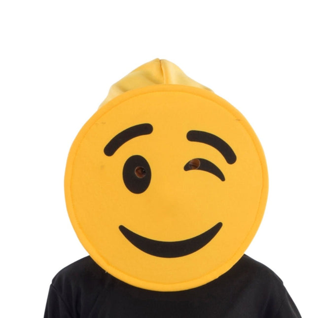 Emoji Face Mask Costume – Funny Yellow Emoji Mask with Eye Holes, Full Head Coverage, Adult & Kids Sizes, Halloween Party Costume Accessory