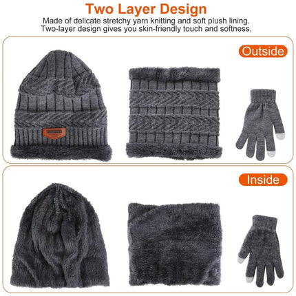 Winter Warm Beanie and Touch Screen Gloves Scarfs Set