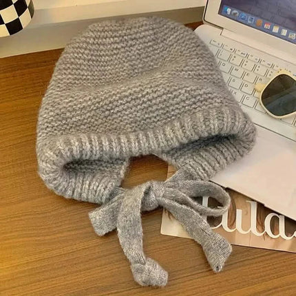 Winter Wool Knitted Hat Unisex Winter Striped Beanie with Ear Flaps