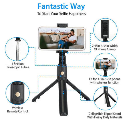 Wireless Selfie Stick Extendable Tripod with Detachable Remote Shutter for 3.5-6.2" Phone