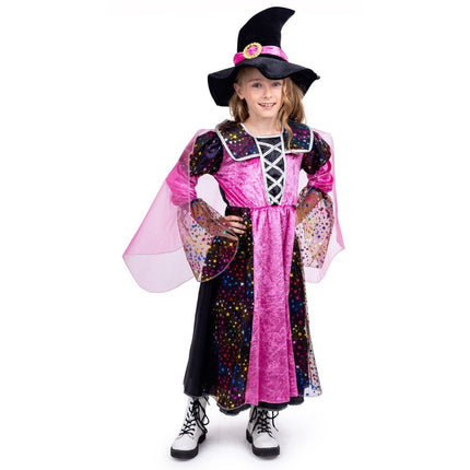 Girls Magenta Witch Costume with Hat Elegant Halloween Witch Dress Kids Costume
