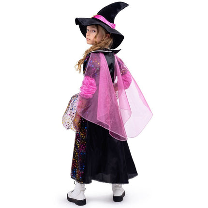 Girls Magenta Witch Costume with Hat Elegant Halloween Witch Dress Kids Costume