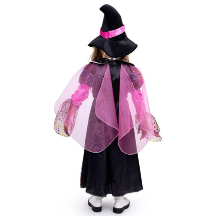 Girls Magenta Witch Costume with Hat Elegant Halloween Witch Dress Kids Costume