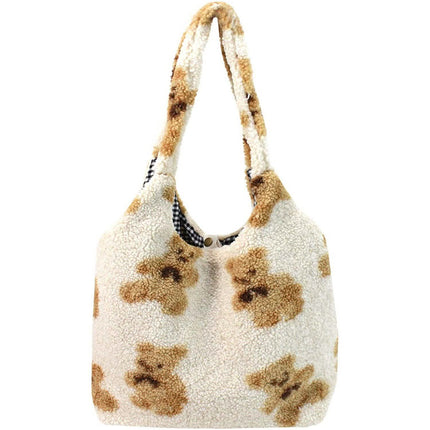 Women Girls Cute Bear Plush Shoulder Bag Large Tote