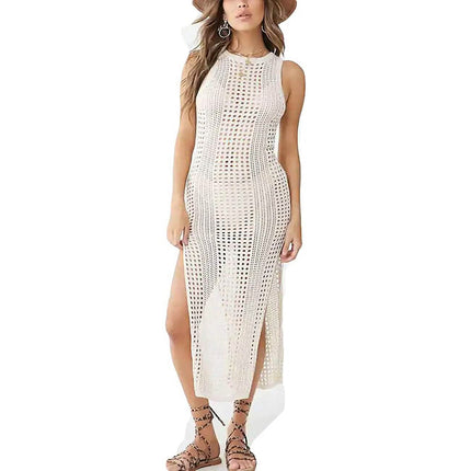 Women Hollow Out Sleeveless Bikini Swimsuit Side Split Long Beach Dresses