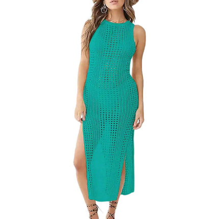 Women Hollow Out Sleeveless Bikini Swimsuit Side Split Long Beach Dresses