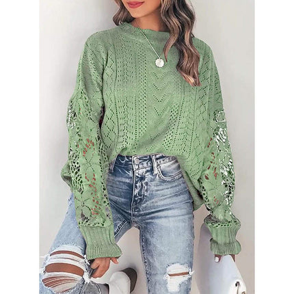Women Lace Crew Neck Sweater