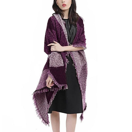Women Long Soft Knitted Shawl Extra Thick Plaid Blanket Wrap Cape