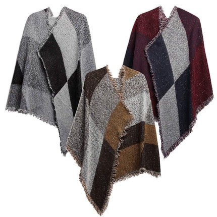 Women Long Soft Knitted Shawl Extra Thick Plaid Blanket Wrap Cape